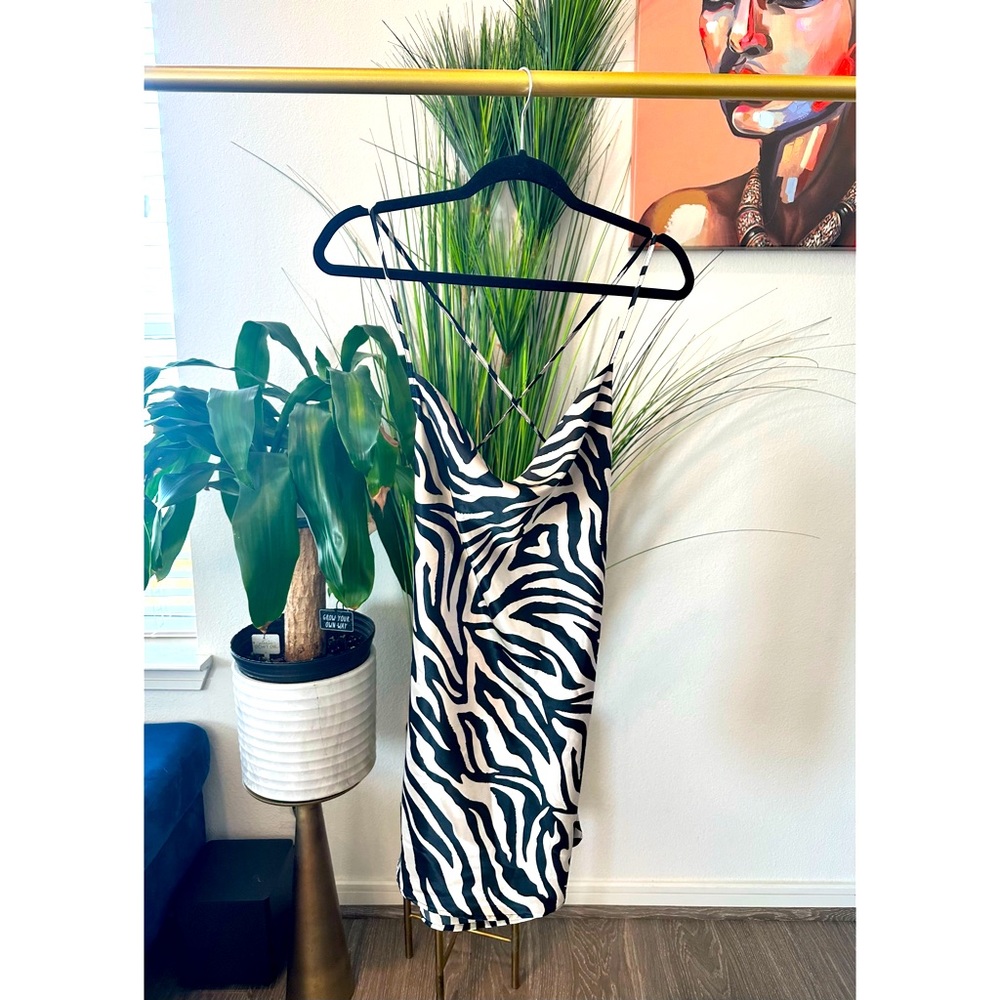 H&M Zebra Print Cowl Neck Mini Dress - Size M/L
